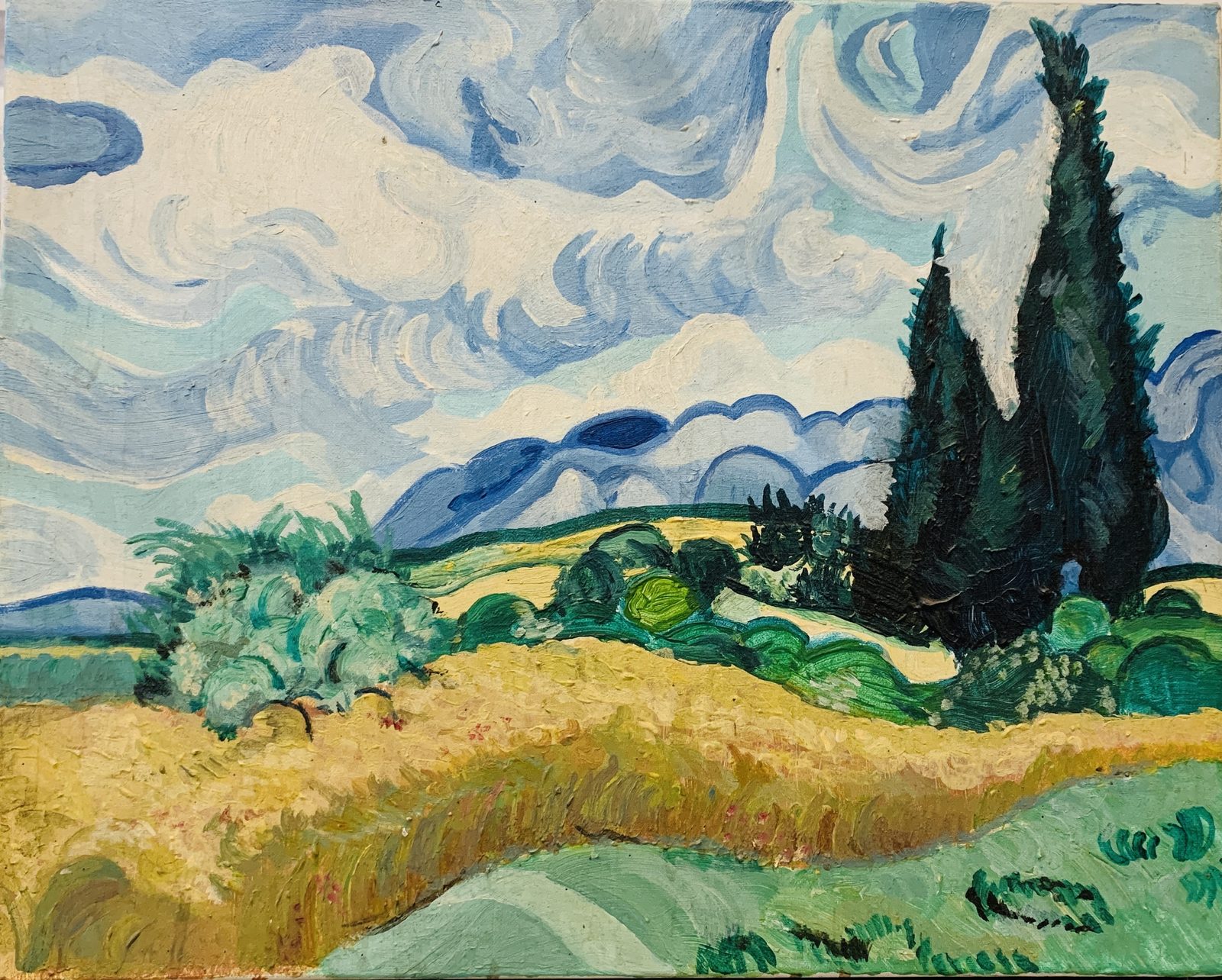 Wheat Field with Cypresses